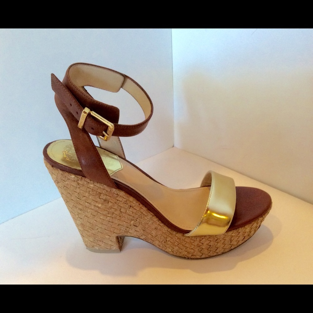 Vince Camuto Dark Tan/Gold Wedge Sandal